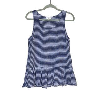 beachlunchlounge Striped Sleeveless Linen Peplum Tank Top Blue White Medium